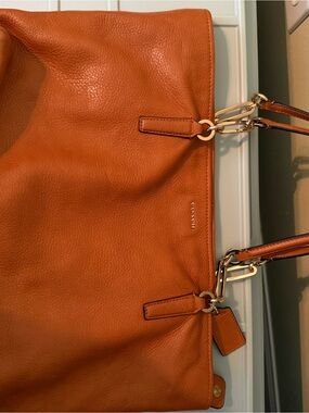Coach Pebbled Leather Tote in Burnt Orange with Gold Hardware